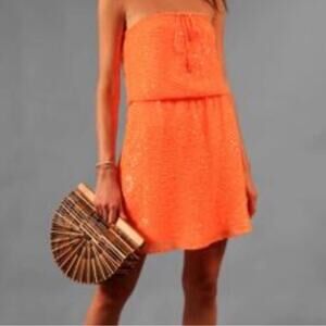 Calypso St. Barth Bright Orange Sequin Strapless Mini Dress Size Small